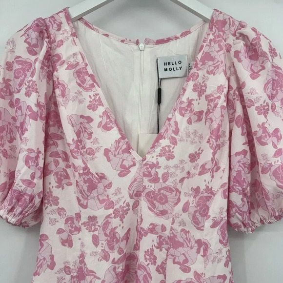 Hello Molly Short Sleeve Pink White Floral Mini Dress V-Neck Women's Size 4 NWT - Picture 2 of 9